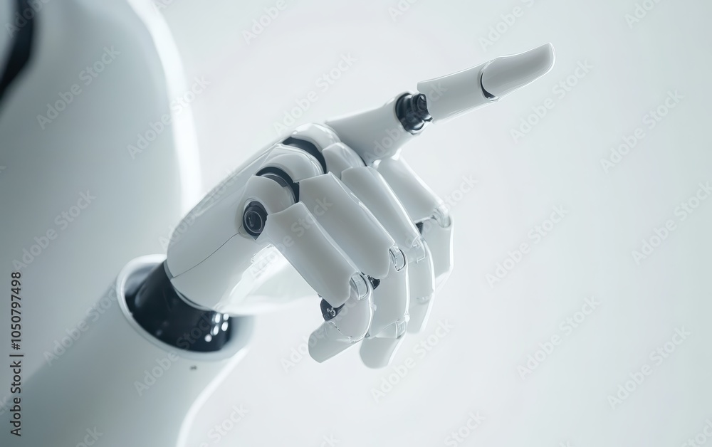 Robot hand finger pointing on a clean white background Robot hand finger pointing on a clean white background
