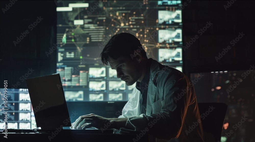 Cybersecurity Analyst in High-Tech Environment with Digital Security Interfaces Cybersecurity Analyst in High-Tech Environment with Digital Security Interfaces