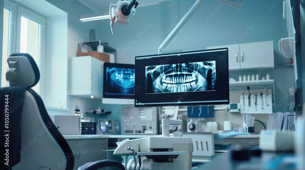 Advanced Dental Office with X-Ray Examination and Modern Equipment in Bright, Professional Setting Advanced Dental Office with X-Ray Examination and Modern Equipment in Bright, Professional Setting