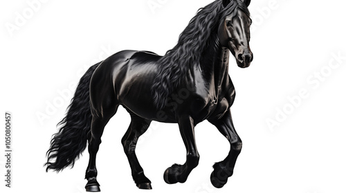 Elegant black horse in a serene stance, perfect for projects needing a majestic equine presence on a plain white background. photo