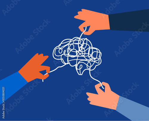 Mental confusion untangling complex mental problems illustration