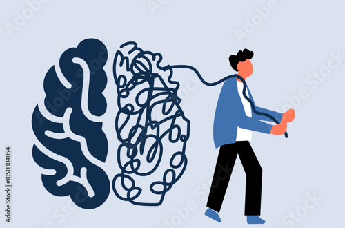 Mental confusion untangling complex mental problems illustration