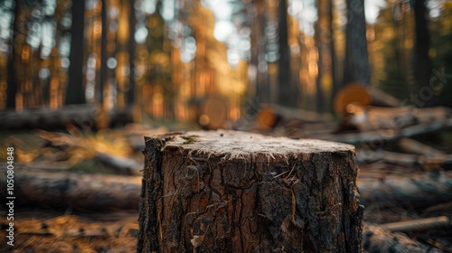 Wallpaper Mural Deforestation scene depicting tree stumps and logs in a forest, highlighting the effects of logging on nature and the environment Torontodigital.ca