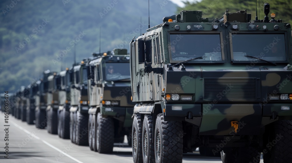 Military Vehicles on a Road Military Vehicles on a Road