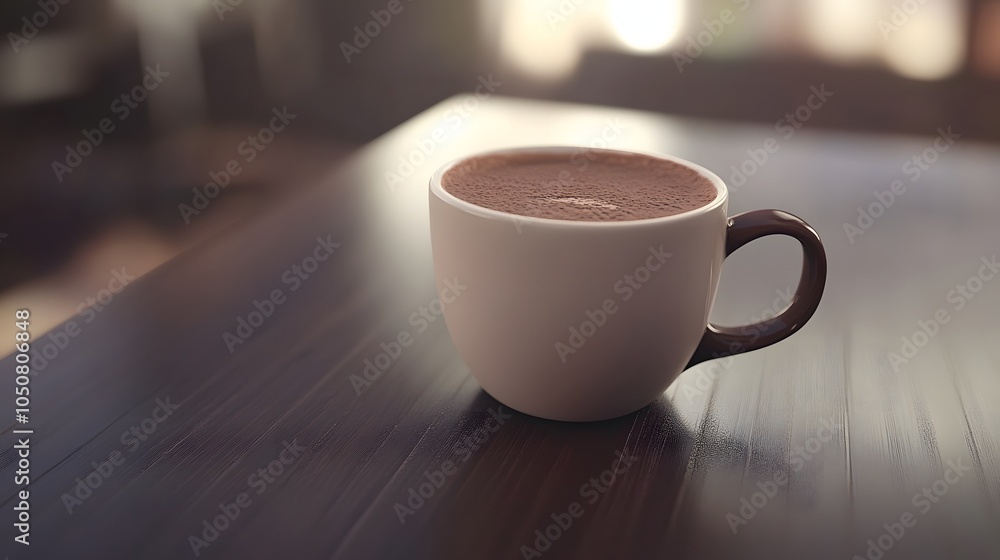 A warm cup of coffee on a dark wooden table. A warm cup of coffee on a dark wooden table.