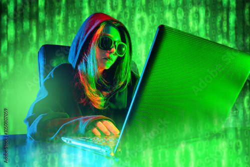 Woman hacker. Girl programm...