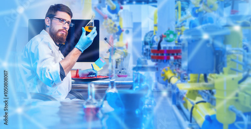 Man bio engineer. Test tube...