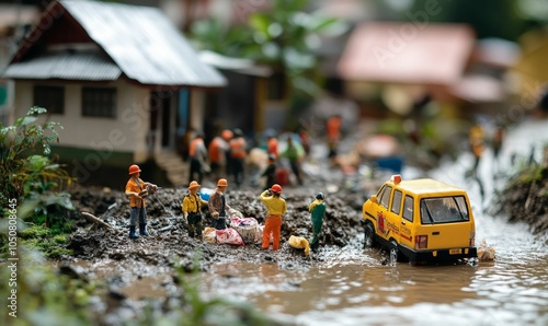 Wallpaper Mural Miniature figures and car stuck in mud. Torontodigital.ca