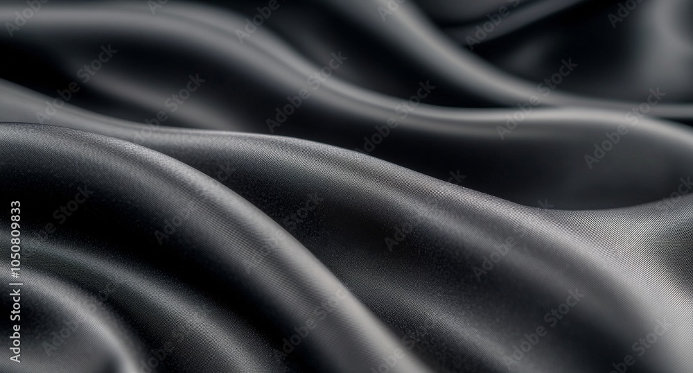 Fototapeta premium Smooth black fabric draping elegantly on a white surface