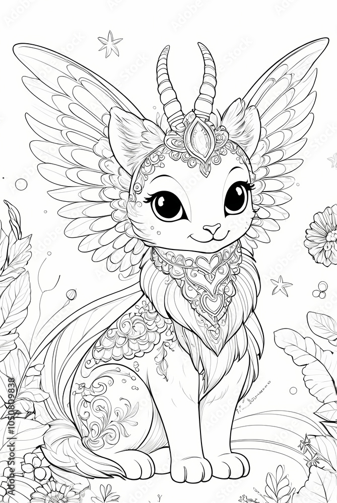 Obraz premium Enchantingly Adorable Mythological Creature - Whimsical Coloring Page