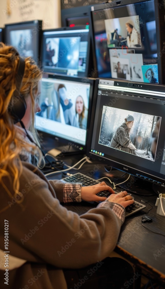 Naklejka premium Photography Editing Workshop with Participants Using Computers and Retouching Software
