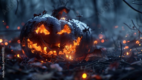 Wallpaper Mural A rustic jack-o-lantern with a mischievous smile glows in an abandoned Torontodigital.ca