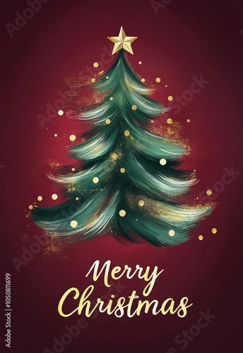 Artistic christmas tree with merry christmas greeting on maroon background