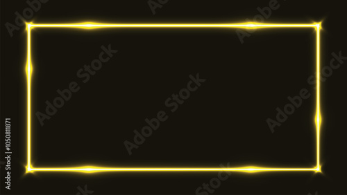 Neon line frame. Line art. Isolated on black background. Glowing neon Light. Square, empty square, Cube. Copy space. Empty frame. Neon speech bubble overlay. Text box design element. Rectangle. 
