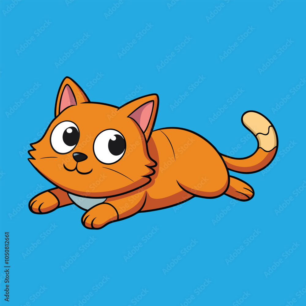 Hand drawn vector illustration of a cute funny colorful cat lying on its stomach. Hand drawn vector illustration of a cute funny colorful cat lying on its stomach.