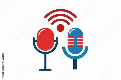 World Radio Day Microphone and Radio Waves Vector Illustration