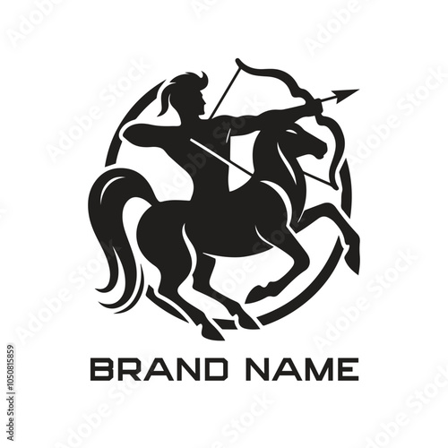 Centaur Bow Arrows Vector Logo.  Archer Logo Design Template Vector