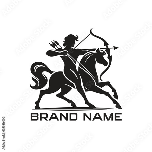 Centaur Bow Arrows Vector Logo.  Archer Logo Design Template Vector