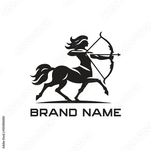 Centaur Bow Arrows Vector Logo.  Archer Logo Design Template Vector