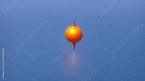 rotating orange sphere on abstract water surface with surreal reflections