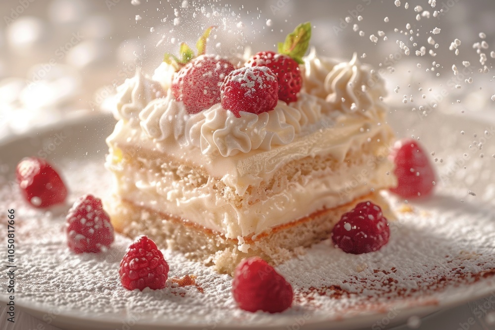 Delicious Layered Cake with Whipped Cream and Berries Delicious Layered Cake with Whipped Cream and Berries
