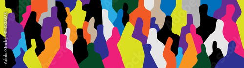 People silhouettes social issues vector background , multicolor horizontal illustration