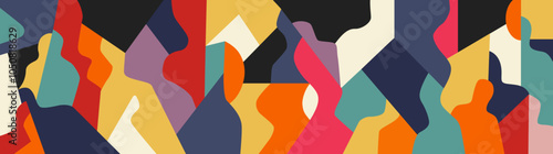 People silhouettes social issues vector background , multicolor horizontal illustration