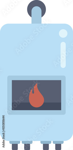 Illustration of a gas water heater, a device using gas combustion to heat water for domestic use