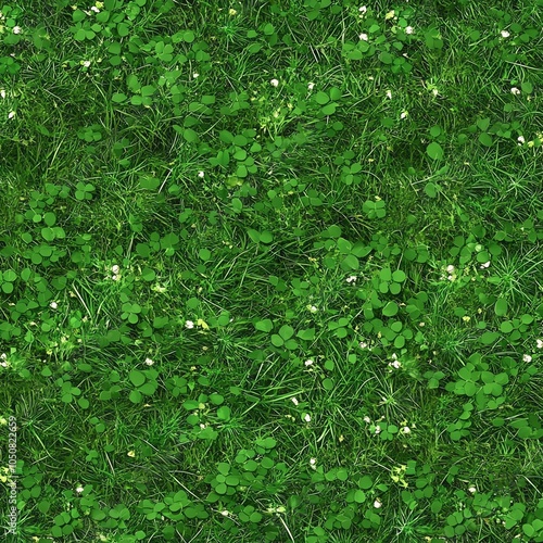 Seamless grass and clover texture, flat and lush, tileable for natural lawns photo