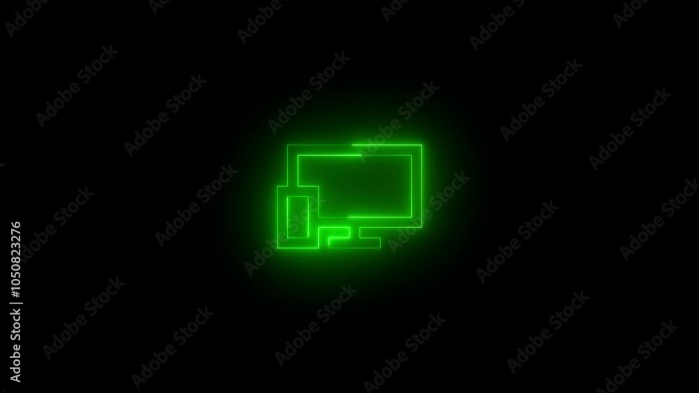 Neon devices icon glowing black background animation Neon devices icon glowing black background animation