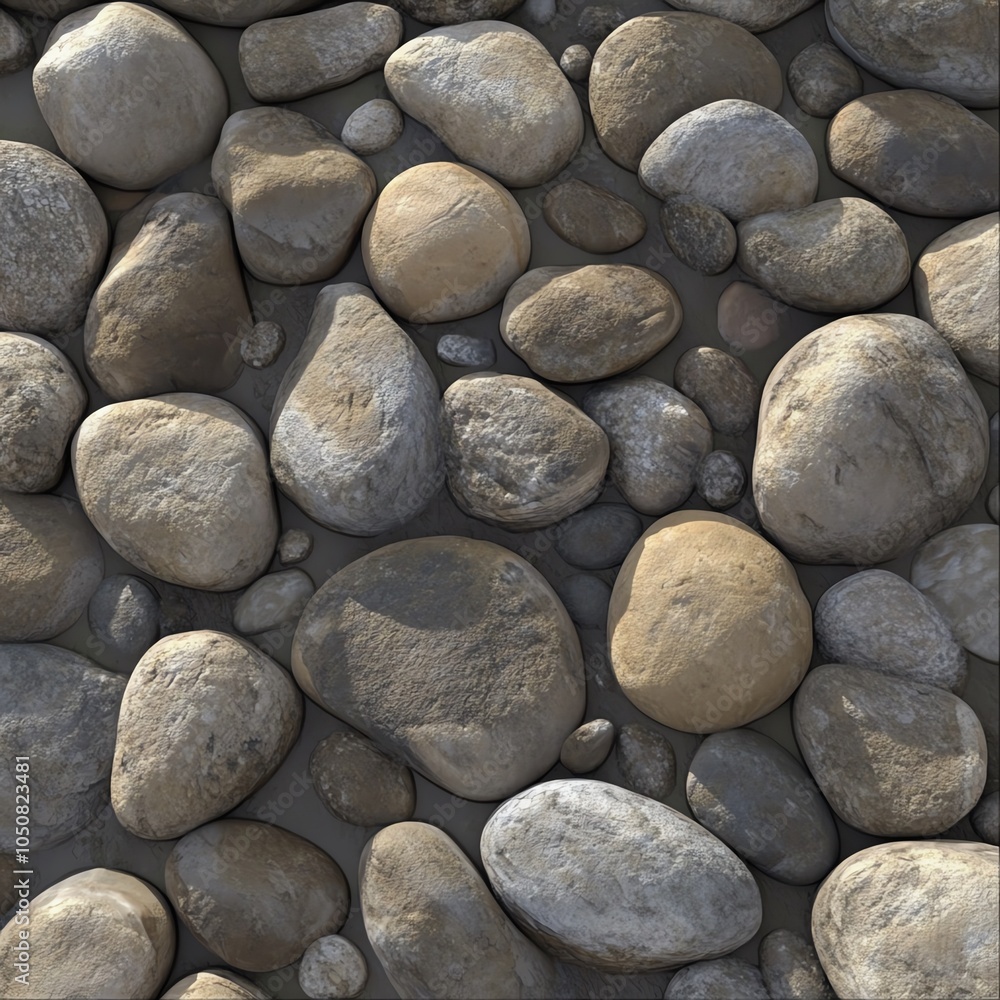 Seamless riverbed stone texture, smooth pebbles, flat and tileable for water scenes Seamless riverbed stone texture, smooth pebbles, flat and tileable for water scenes