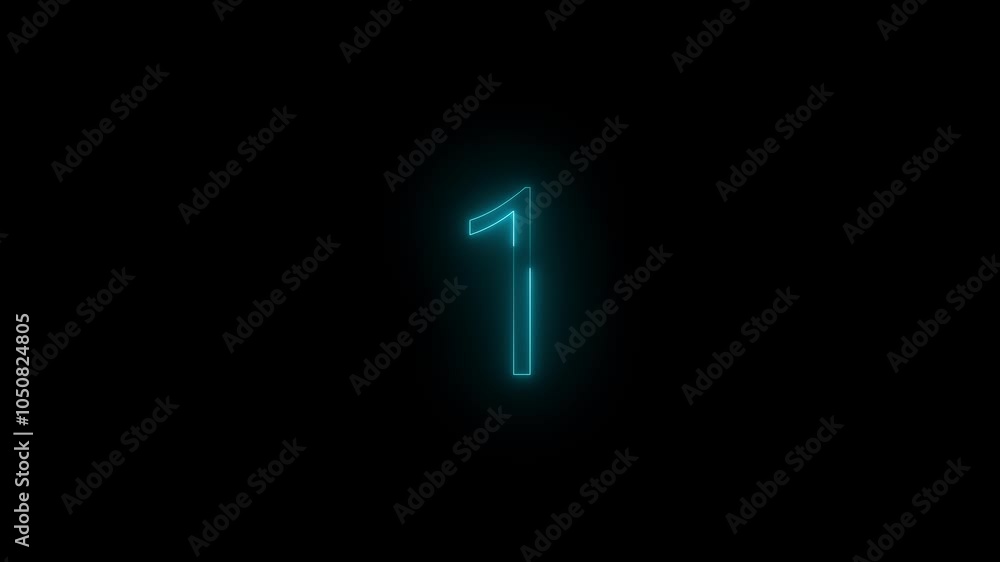 Neon dial 1 icon glowing black background animation Neon dial 1 icon glowing black background animation