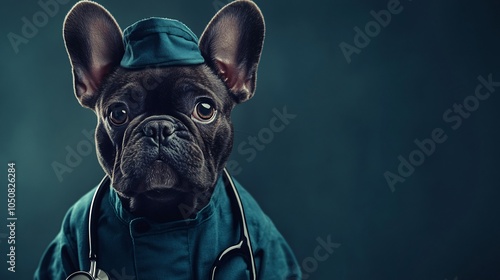 French bulldog dressed as a veterinarian photo