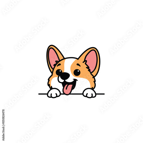 Cute Pembroke Welsh Corgi dog hapy face cartoon, vector illustration