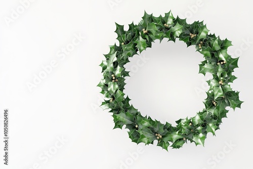 Holly wreath on white background symbolizing Christmas