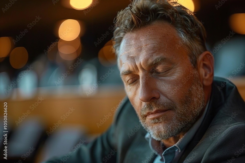 Exhausted businessman dozing off during the presentation Exhausted businessman dozing off during the presentation