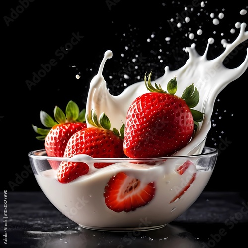 strawberry falling into milk, Ai generative.
