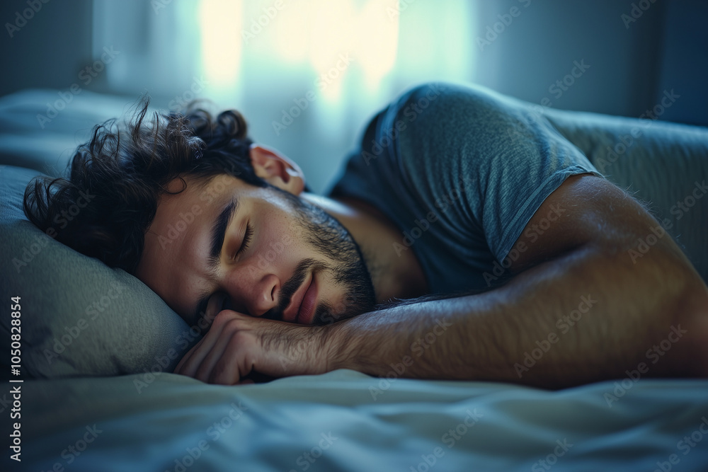 Sleeping Man in Bed - Relaxation and Peace Sleeping Man in Bed - Relaxation and Peace
