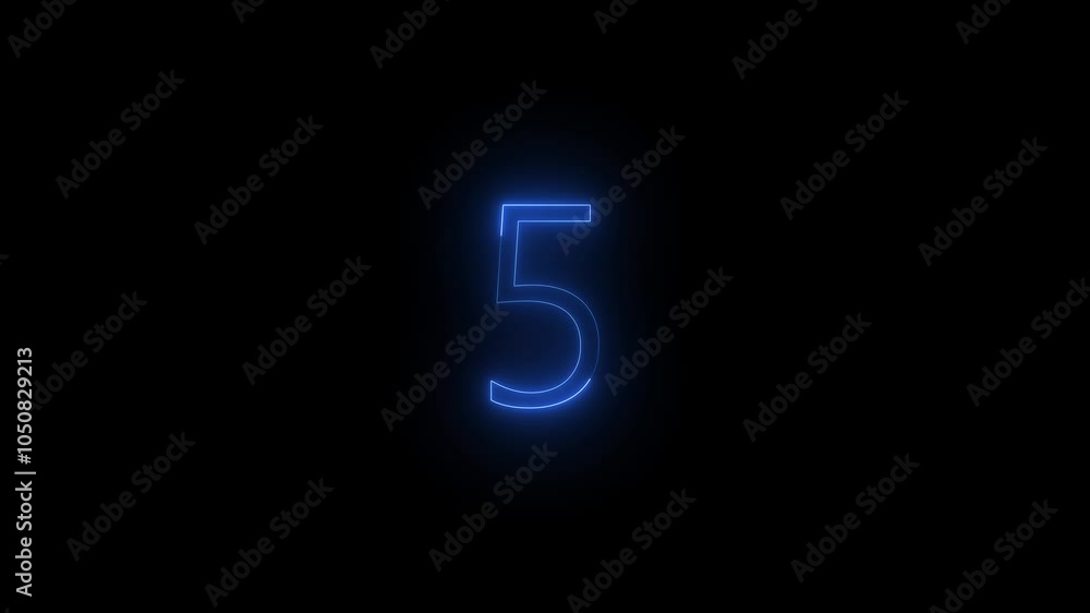 Neon dial 5 icon glowing black background animation Neon dial 5 icon glowing black background animation