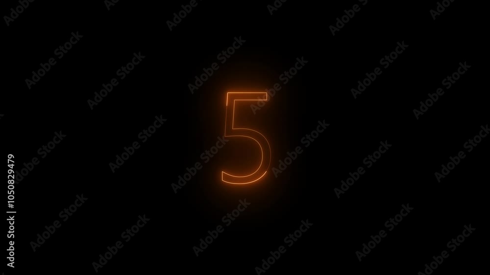 Neon dial 5 icon glowing black background animation Neon dial 5 icon glowing black background animation