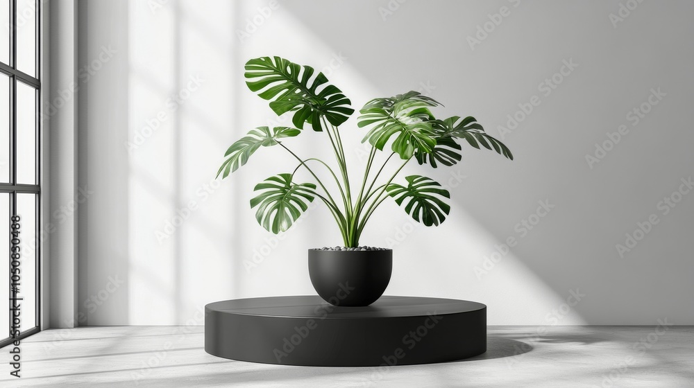 Stylish indoor plant arrangement in a minimalistic room with natural light illuminating it Stylish indoor plant arrangement in a minimalistic room with natural light illuminating it