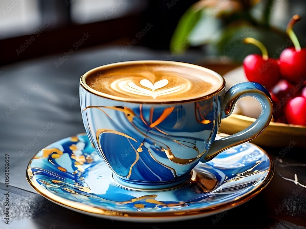 Fototapeta premium Cup of hot coffee and coffee beans