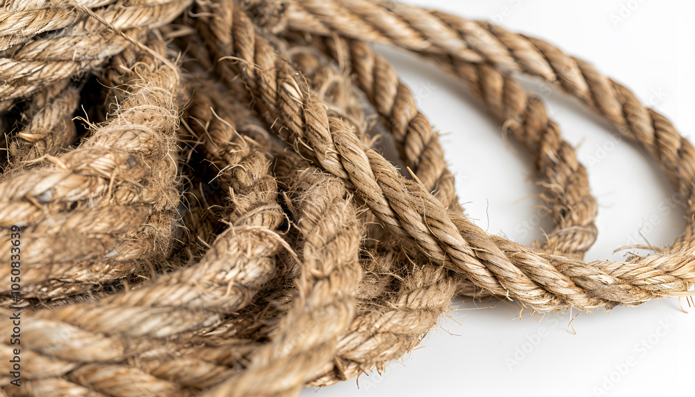 Rupture of hemp rope on white background Rupture of hemp rope on white background