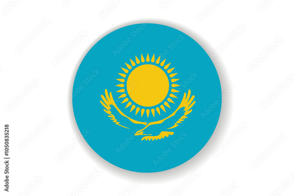 Fototapeta premium Flag of Kazakhstan. Kazakh national symbol in official colors. Template icon. Abstract vector background. Round glass light ball, 3D big bubble, sphere