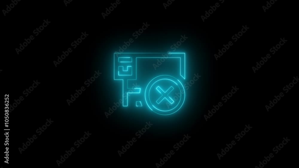 Neon ethernet error icon glowing black background animation Neon ethernet error icon glowing black background animation