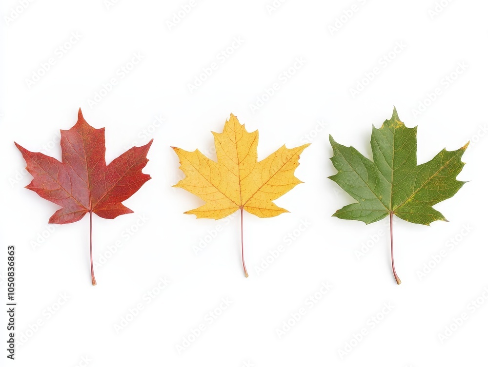 Fototapeta premium Maple autumn leaves of different colors on a light background.