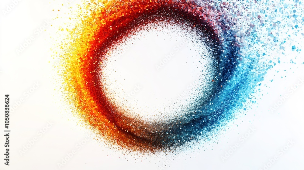 Fototapeta premium Colorful pixel dispersion effect in circular motion on white
