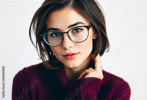 Portrait of a young girl with a bob and glasses