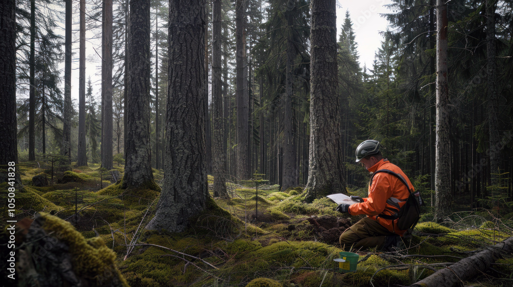 environmental worker studying soil samples in a regenerating forest, ensuring the conditions are right for recovery environmental worker studying soil samples in a regenerating forest, ensuring the conditions are right for recovery