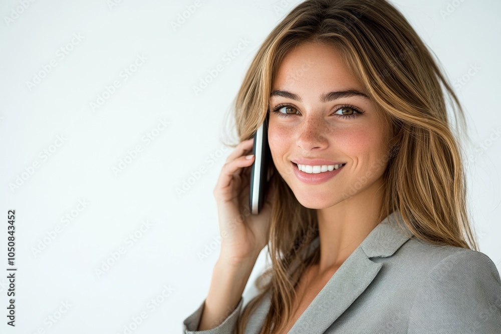Smiling businesswoman taking a phone call on a transparent background, Generative AI Smiling businesswoman taking a phone call on a transparent background, Generative AI